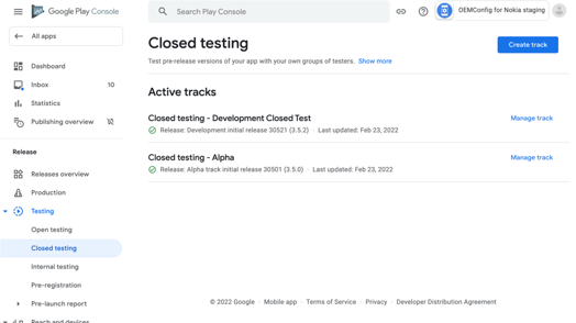 closed testing google tracks